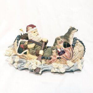 Santa Woodsman Canoe Bald Eagle Wolf and Pups Cub Christmas Figurine 9" Youngs